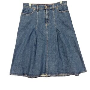 Levis Denim Skirt Women 6 Blue Pleated A-Line Midi Casual Western Cotton Stretch